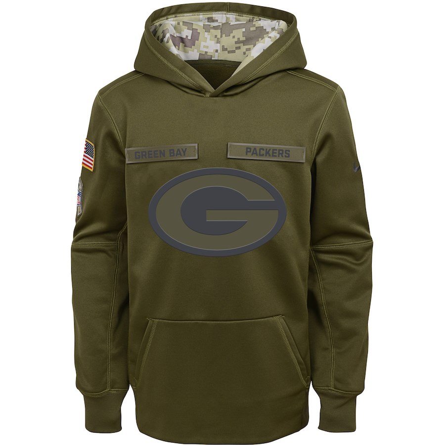 Green Bay Packers Nike Youth Salute to Service Pullover Performance Hoodie Green->youth nfl jersey->Youth Jersey